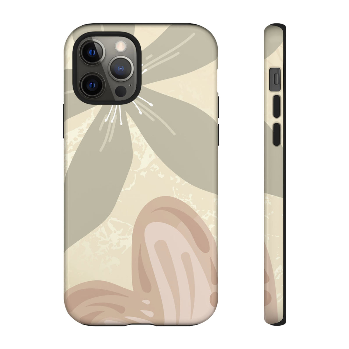 Hibiscus Heart Pattern Phone Case - Beige Phone Case - iPhone 12 Pro / Glossy
