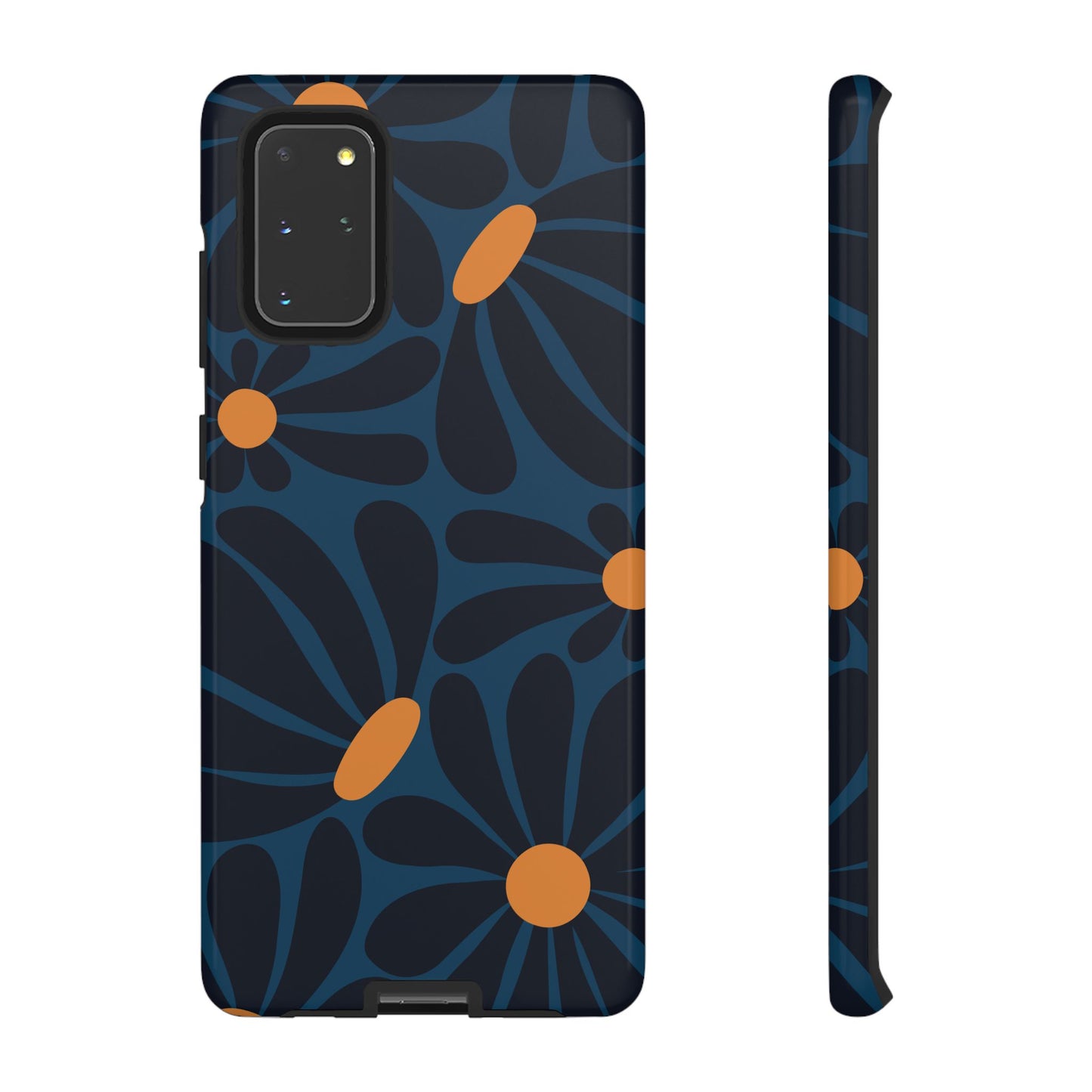 Samsung Galaxy S20+ / Glossy Phone Case - ’Dark Blue & Orange Daisy Pattern’ Phone Case