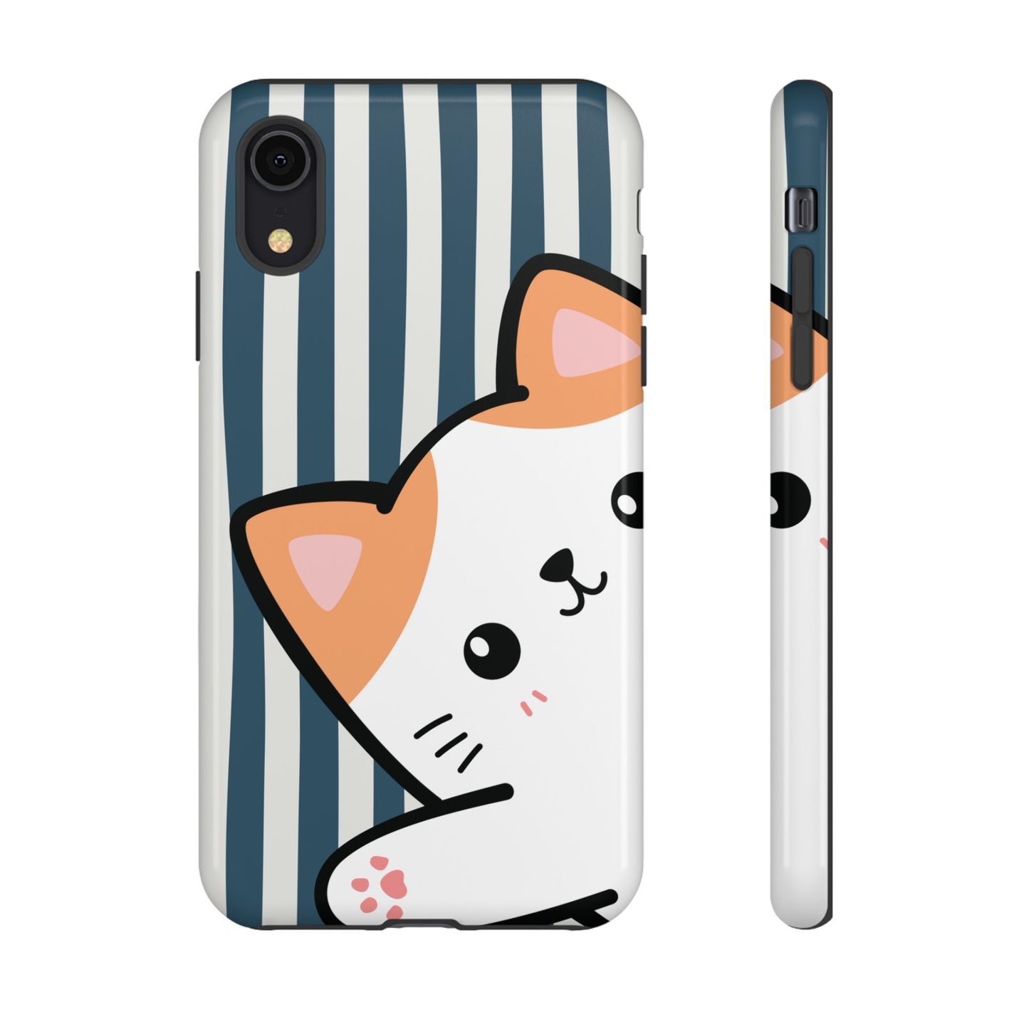Playful Peakaboo Cat with Blue Stripe Pattern Phone Case - Blue Phone Case - iPhone XR / Glossy