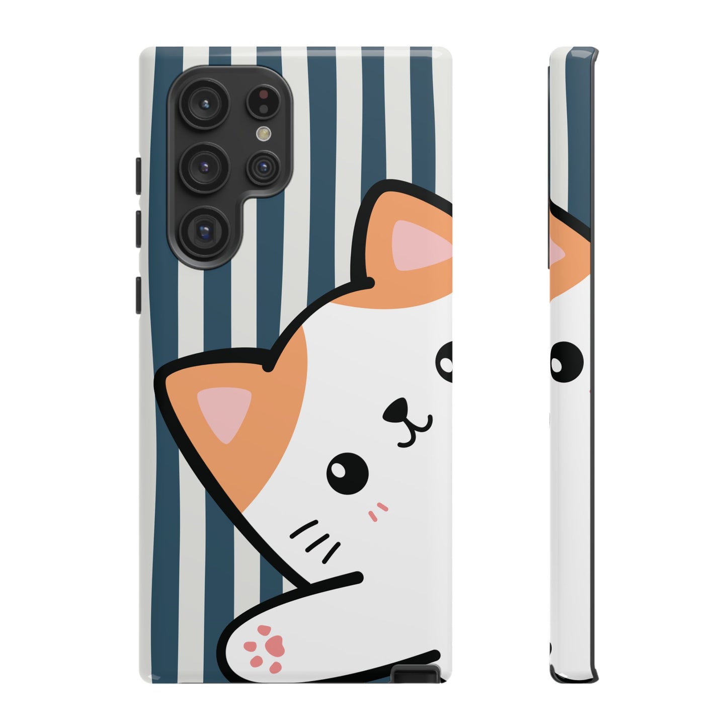 Playful Peakaboo Cat with Blue Stripe Pattern Phone Case - Blue Phone Case - Samsung Galaxy S22 Ultra / Glossy