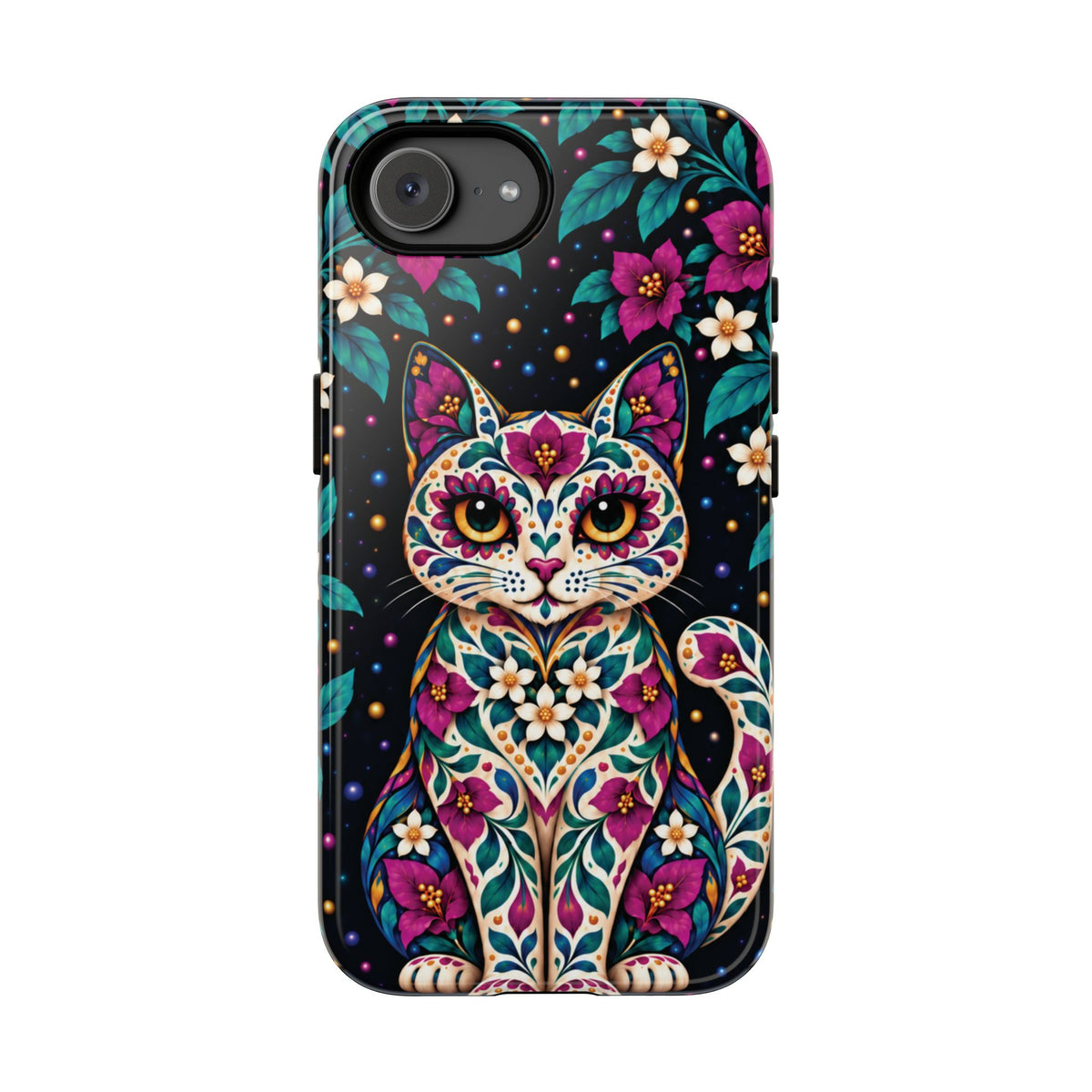 Vibrant Purple and Teal Calavera Cat Phone Case - Multicolor Phone Case - iPhone 17e / Glossy