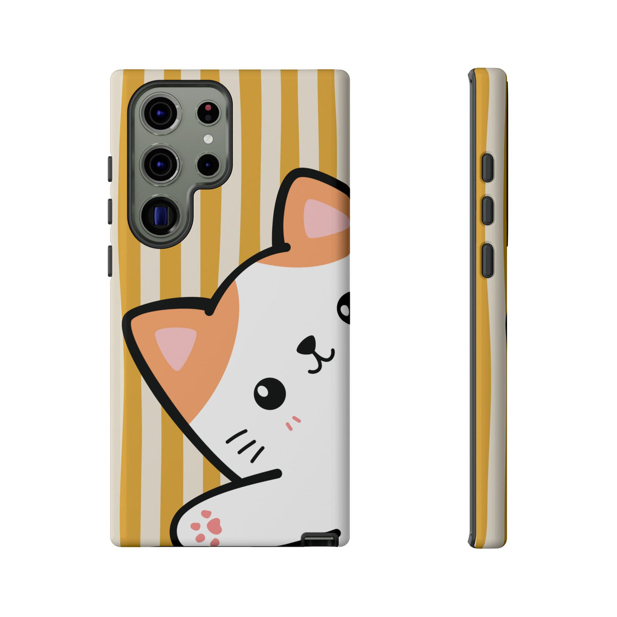 Playful Peakaboo Cat with Yellow Stripe Pattern Phone Case - Yellow Phone Case - Samsung Galaxy S23 Ultra / Glossy
