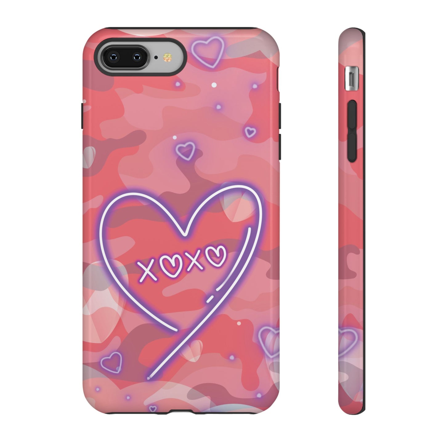 Love Heart Neon Camo Phone Case - Pink Phone Case - iPhone 8 Plus / Glossy