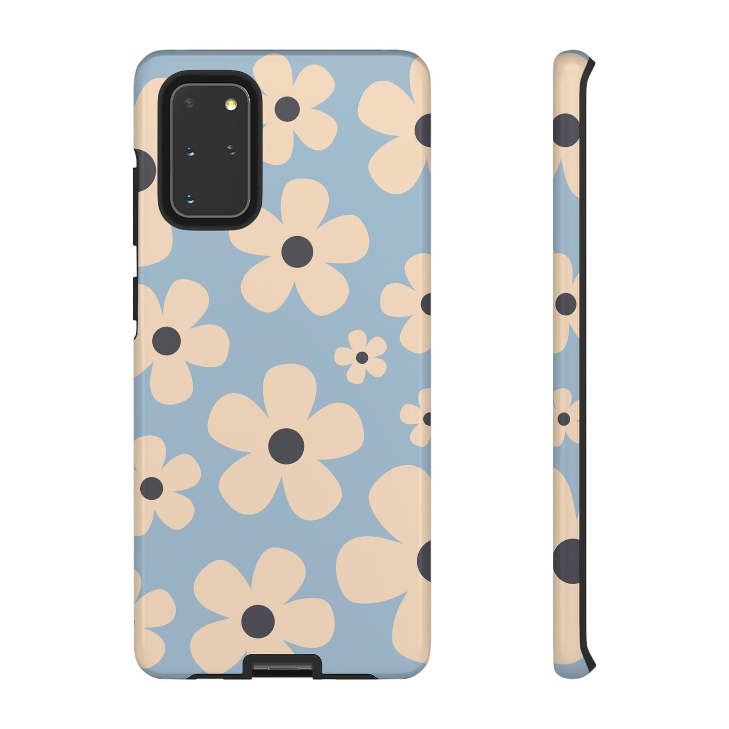 Samsung Galaxy S20+ / Glossy Phone Case - Cute Light Blue & Cream Daisy Pattern Phone Case