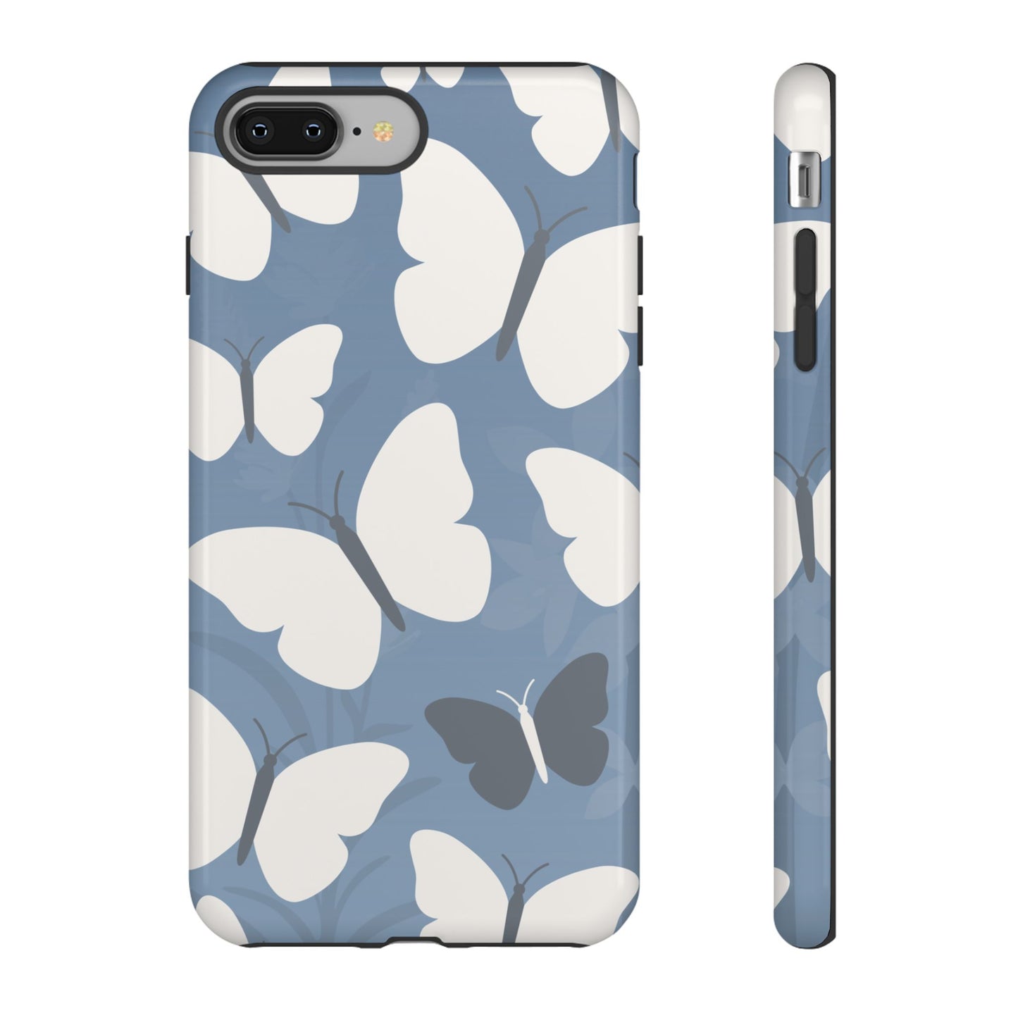 iPhone 8 Plus / Glossy Phone Case - Minimalist Light Blue Butterfly Pattern Phone Case