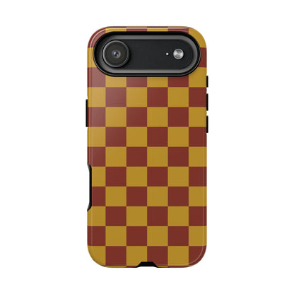 iPhone 17 Air / Glossy Phone Case - Trendy Mustard & Burgandy Checked Pattern Phone Case