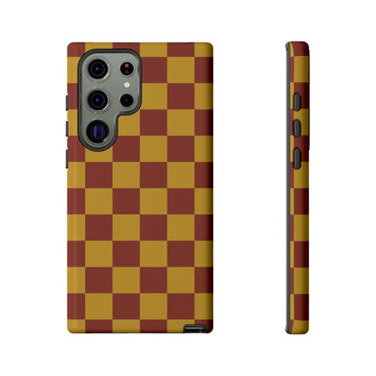 Trendy Mustard & Burgandy Checked Pattern Phone Case - Brown Phone Case - Samsung Galaxy S23 Ultra / Glossy