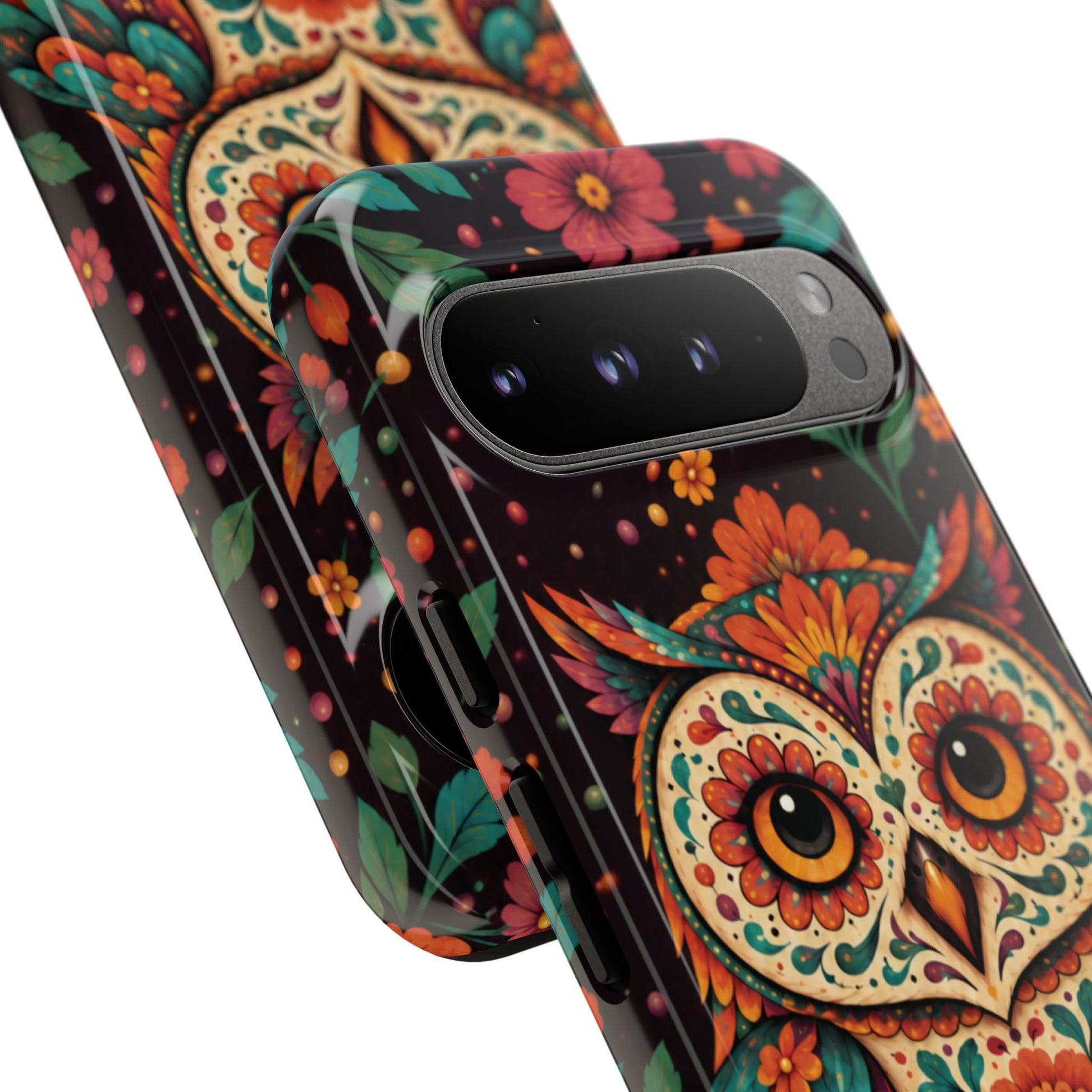 Vibrant Terracotta and Teal Calavera Owl Phone Case - Multicolor Phone Case