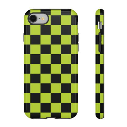 Trendy Neon Lime Green & Black Checked Pattern Phone Case - Green Phone Case - iPhone 8 / Glossy