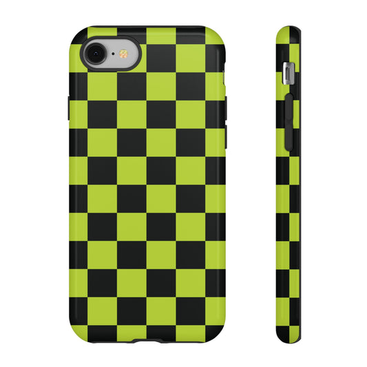Trendy Neon Lime Green & Black Checked Pattern Phone Case - Green Phone Case - iPhone 8 / Glossy