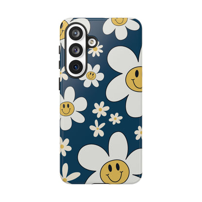 Fun Retro Daisy Pattern with Blue Background Phone Case - Blue Phone Case - Samsung Galaxy S26 Plus / Glossy