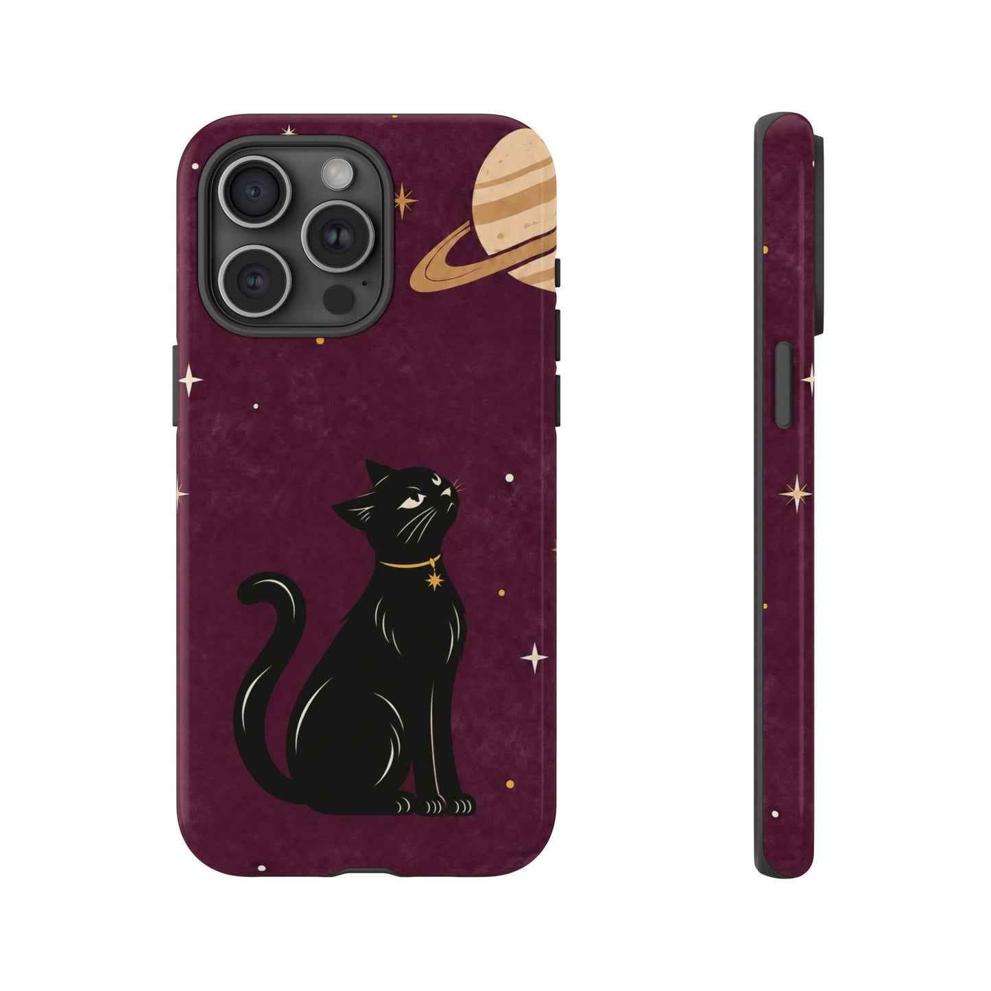 Whimsical Plum Celestial Black Cat Phone Case