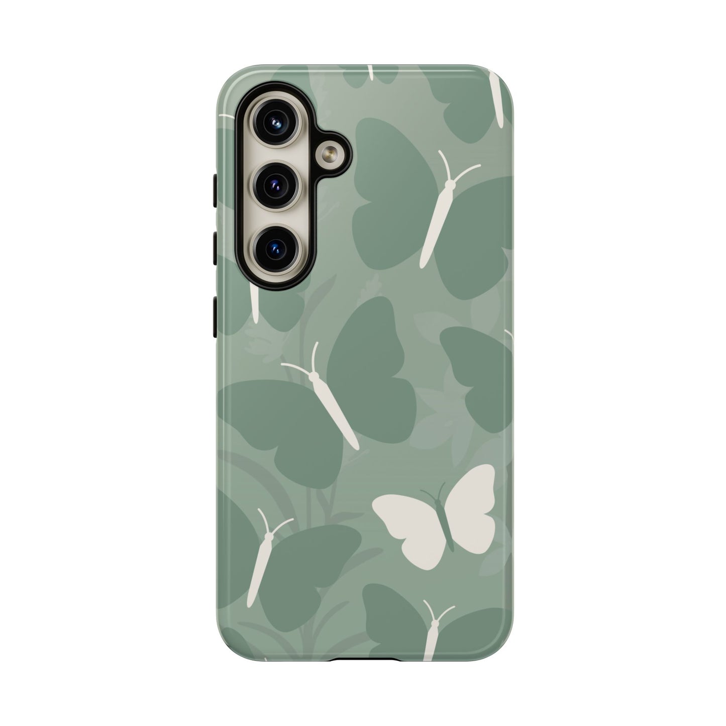 Samsung Galaxy S24 / Glossy Phone Case - Minimalist Mint Green Butterfly Pattern Phone Case