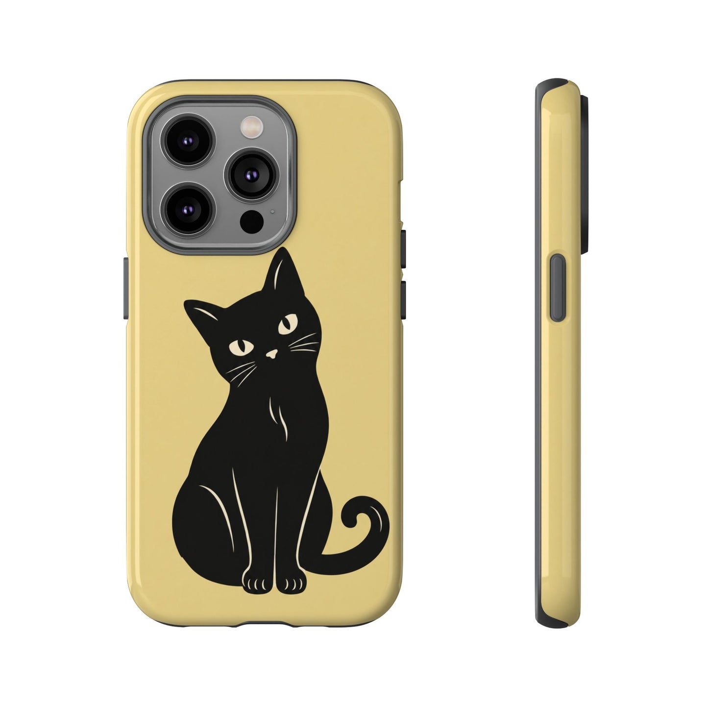 Minimalist Butter Yellow & Black Cat Phone Case