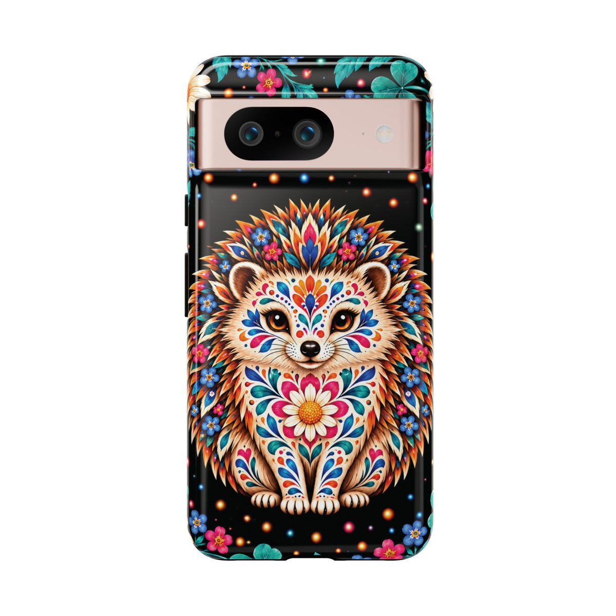 Vibrant Orange and Turquoise Calavera Hedgehog Phone Case - Multicolor Phone Case - Google Pixel 8 / Glossy