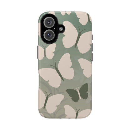 iPhone 16 / Glossy Phone Case - Minimalist Light Green Butterfly Pattern Phone Case