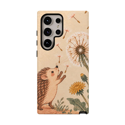Whimsical Cream Hedgehog and Dandelion Phone Case - White Phone Case - Samsung Galaxy S24 Ultra / Glossy