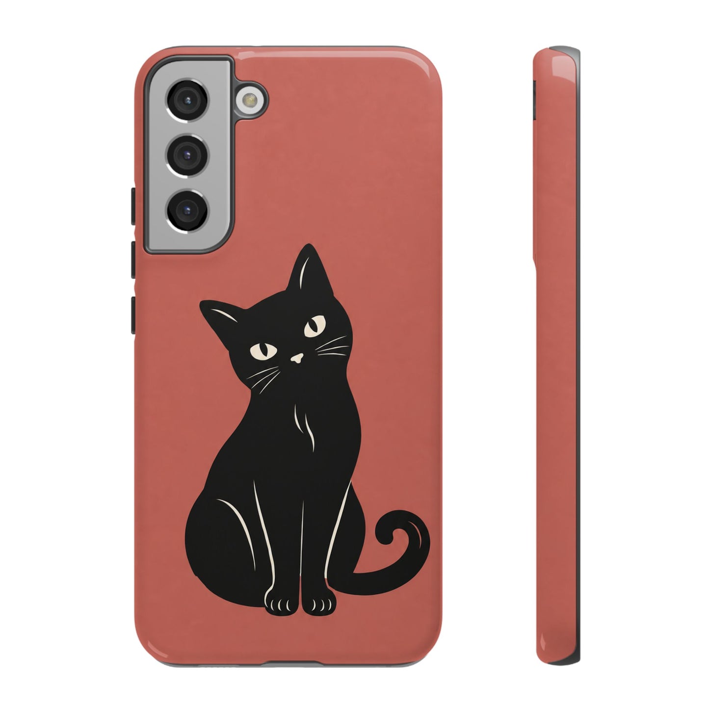 Minimalist Coral Red & Black Cat Phone Case