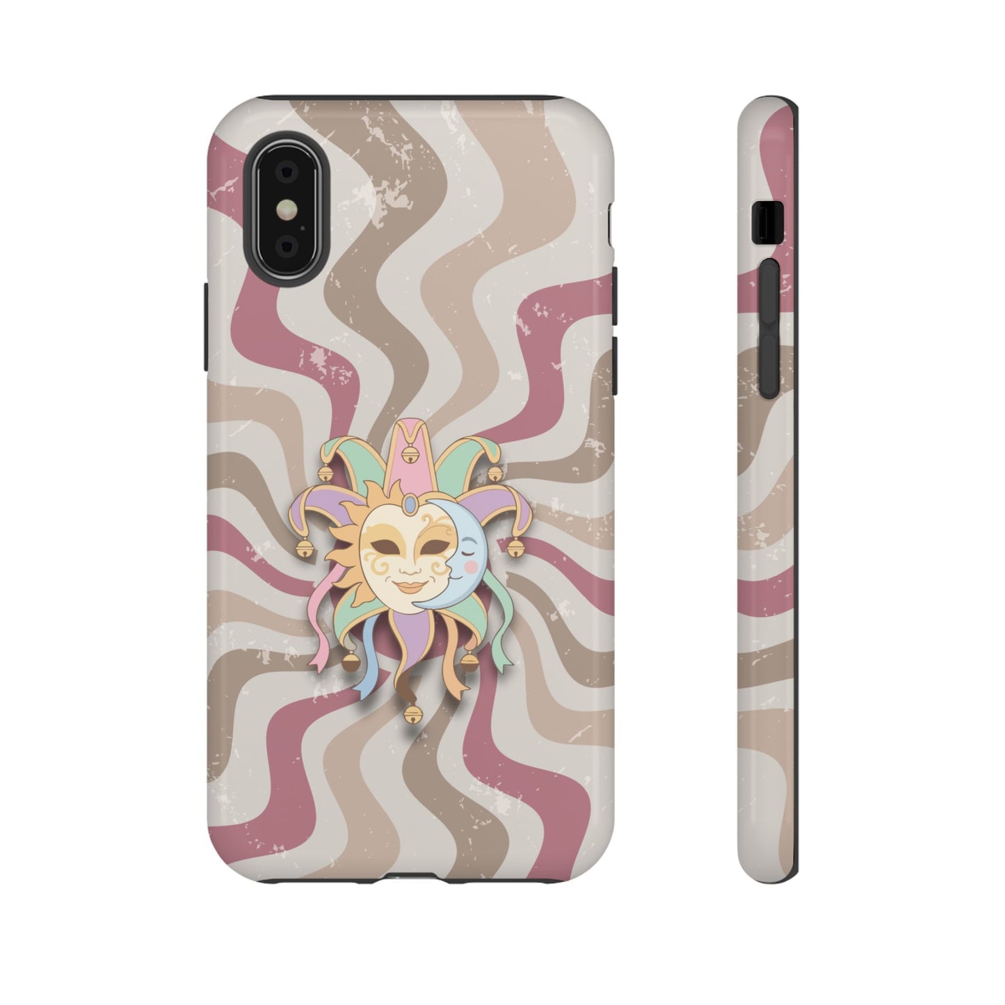 Sun & Moon Jester Mask – Pink Retro Wave Phone Case - Pink Phone Case - iPhone XS / Glossy
