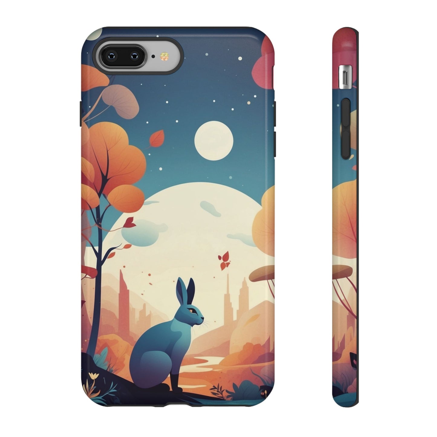 iPhone 8 Plus / Glossy Phone Case - Stylised Blue Hare Design Phone Case