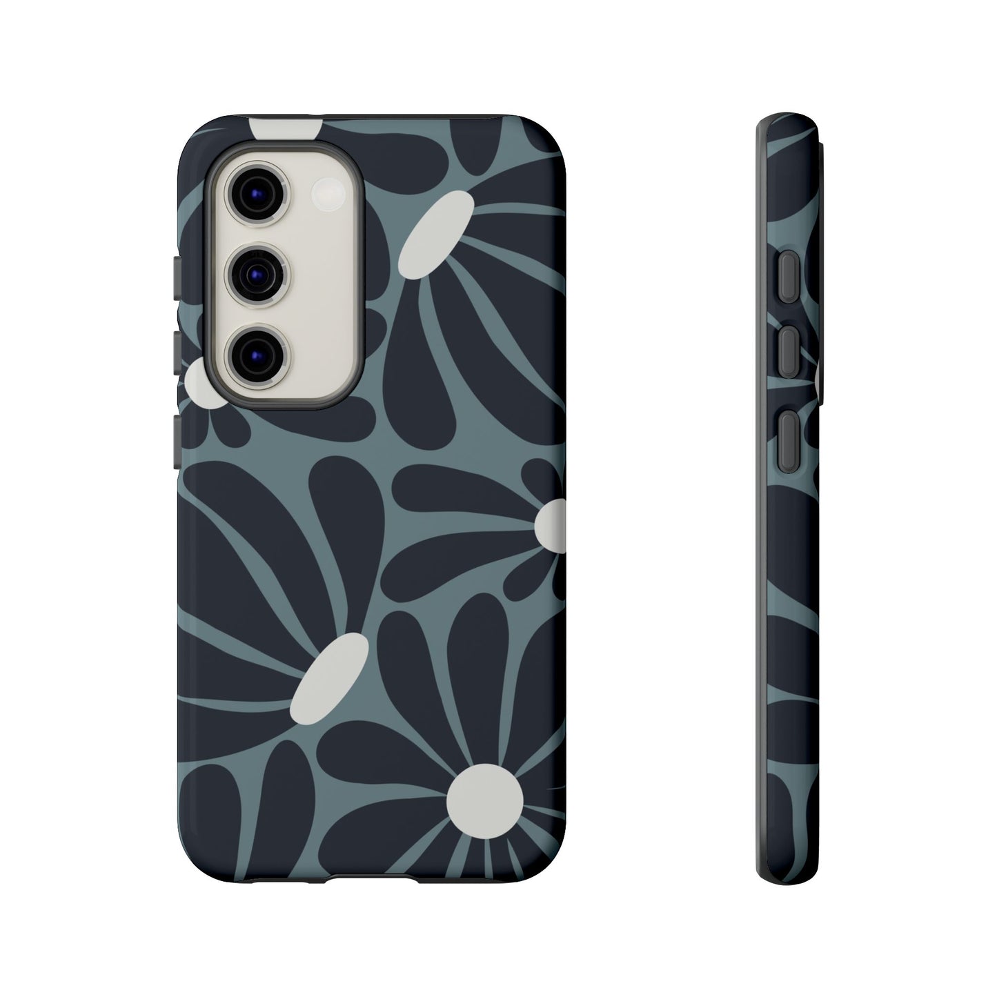 Samsung Galaxy S23 / Glossy Phone Case - ’Retro Navy Blue & White Daisy Pattern’ Phone Case