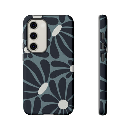 Samsung Galaxy S23 / Glossy Phone Case - ’Retro Navy Blue & White Daisy Pattern’ Phone Case