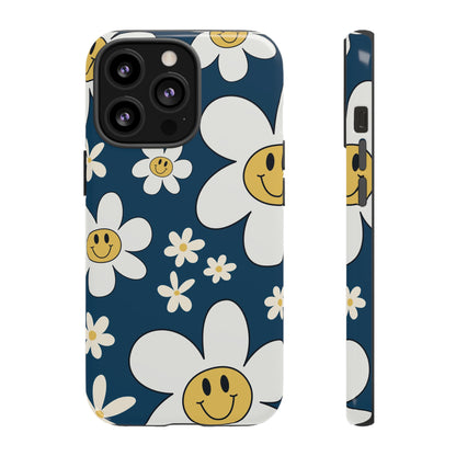Fun Retro Daisy Pattern with Blue Background Phone Case - Blue Phone Case - iPhone 13 Pro / Glossy