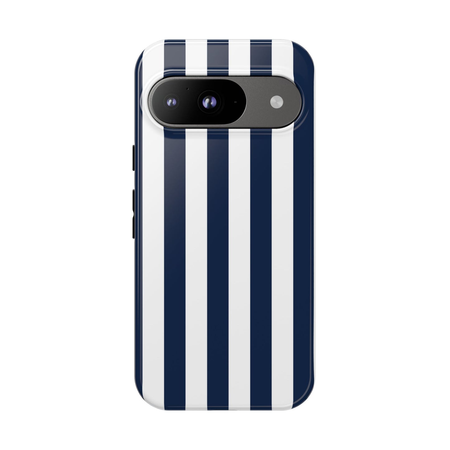 Google Pixel 9 / Glossy Phone Case - Simple Dark Blue & White Stripe Pattern Phone Case