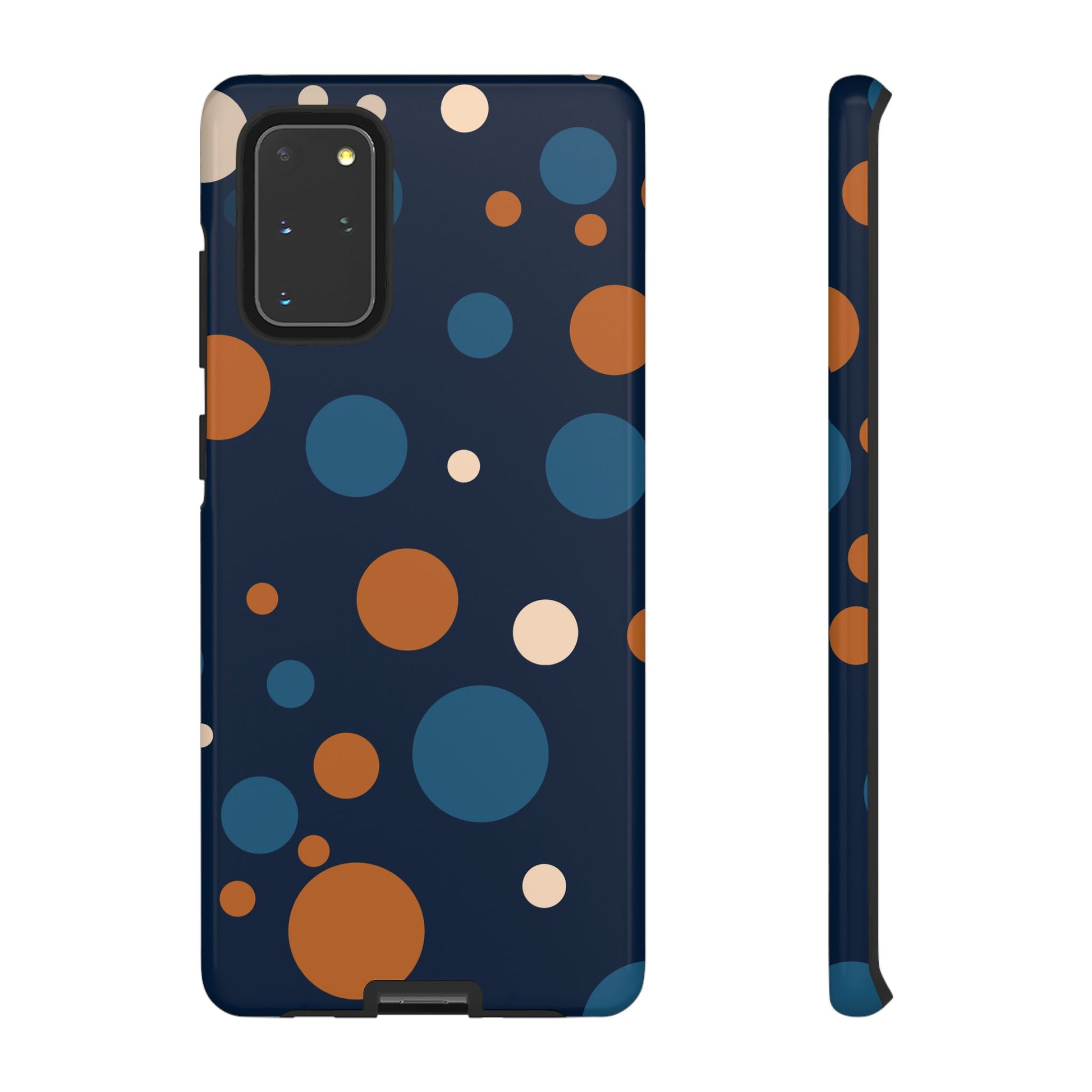 Samsung Galaxy S20+ / Glossy Phone Case - ’Bold Navy Blue & Orange / White Dot Pattern’ Phone Case