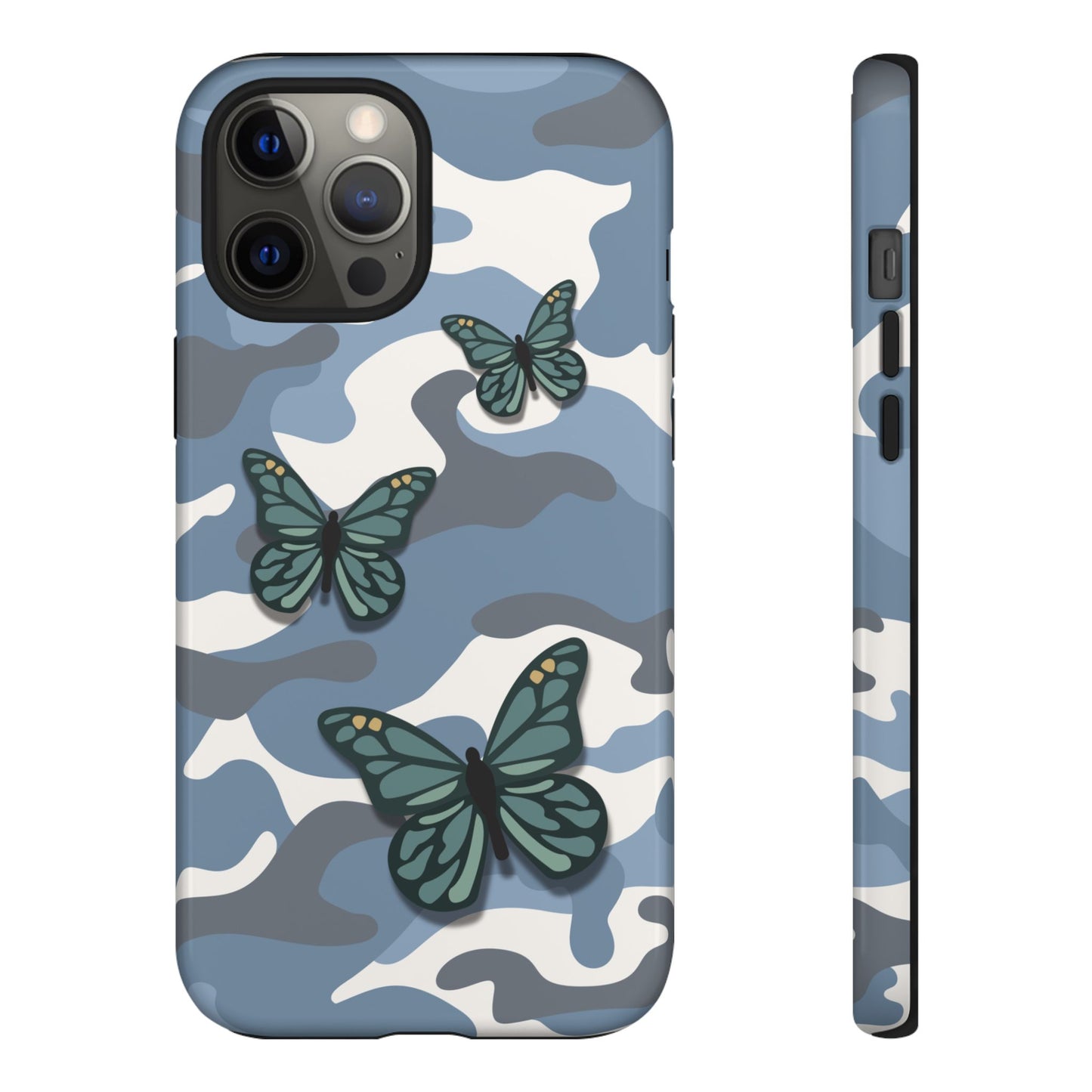 iPhone 12 Pro Max / Glossy Phone Case - Light Blue Butterfly Camo Phone Case