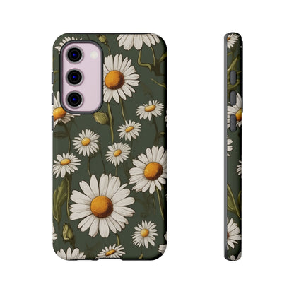 Samsung Galaxy S23 Plus / Glossy Phone Case - Boho Chic Daisies Floral Pattern ’White & Green’ Phone Case