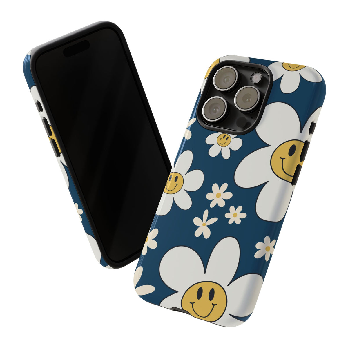 Fun Retro Daisy Pattern with Blue Background Phone Case - Blue Phone Case