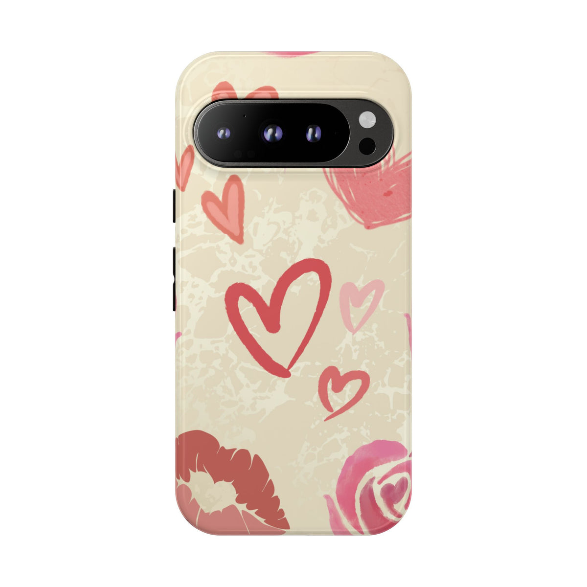 Cute Pink Heart & Rose Pattern Phone Case - Pink Phone Case - Google Pixel 9 Pro / Glossy