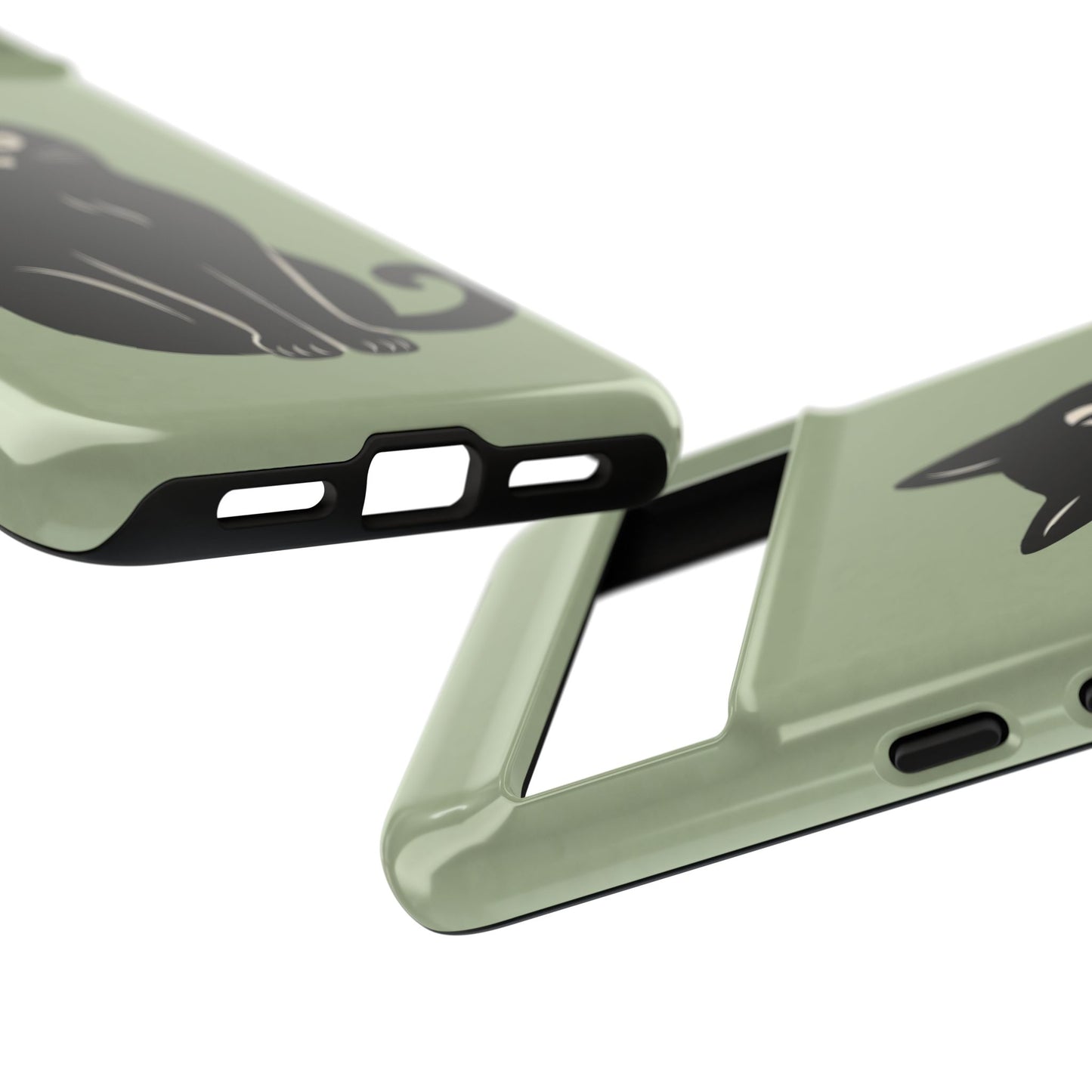 Minimalist Sage Green & Black Cat Phone Case