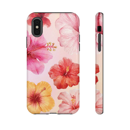 iPhone XS / Glossy Phone Case - ’Pink Hibiscus Pattern #1’ Phone Case