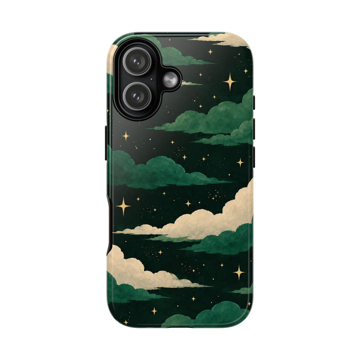 Illustrated Emerald Green Clouds & Stars Phone Case