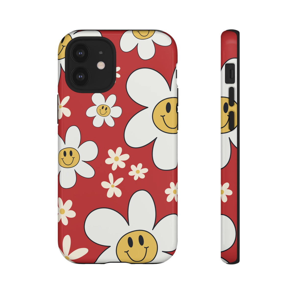 Fun Retro Daisy Pattern with Red Background Phone Case - Red Phone Case - iPhone 12 Mini / Glossy