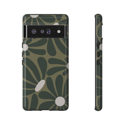 Retro Olive Green Daisy Pattern Phone Case - Green Phone Case - Google Pixel 6 Pro / Glossy