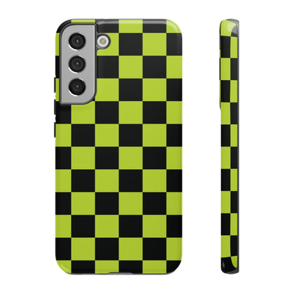 Trendy Neon Lime Green & Black Checked Pattern Phone Case - Green Phone Case - Samsung Galaxy S22 Plus / Glossy