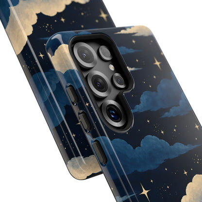 Illustrated Navy Blue Clouds & Stars Phone Case