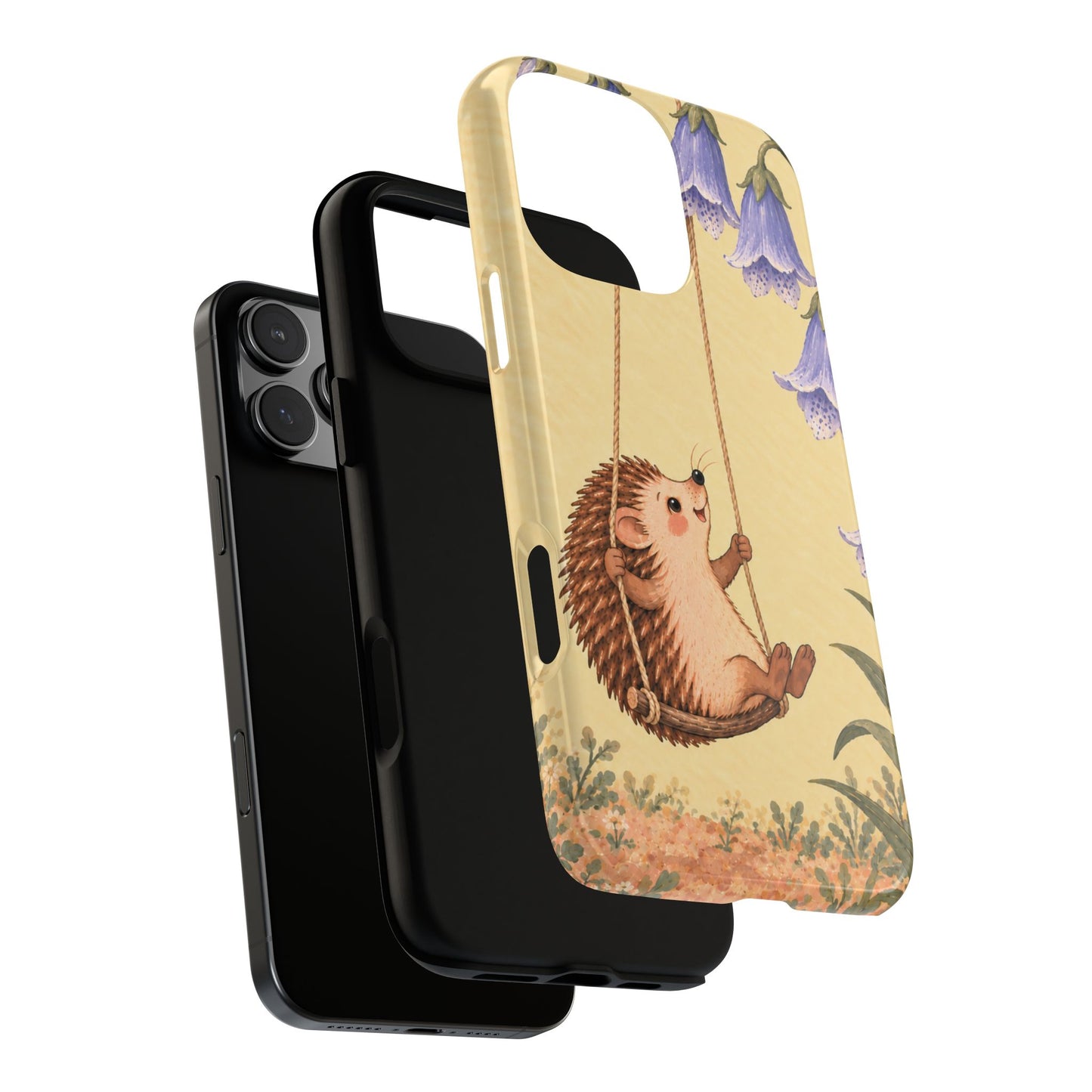 Whimsical Buttercream Hedgehog and Bluebell Phone Case - Yellow Phone Case