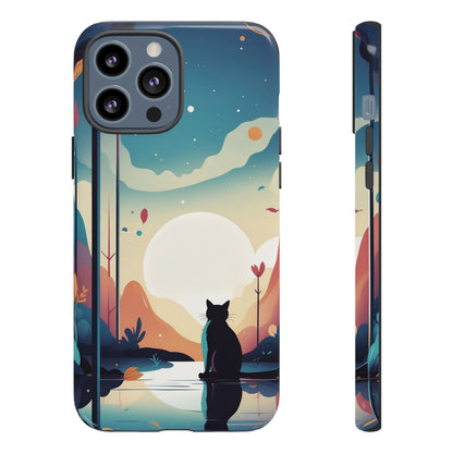 iPhone 13 Pro Max / Glossy Phone Case - Stylised Cat & Moon Design Phone Case