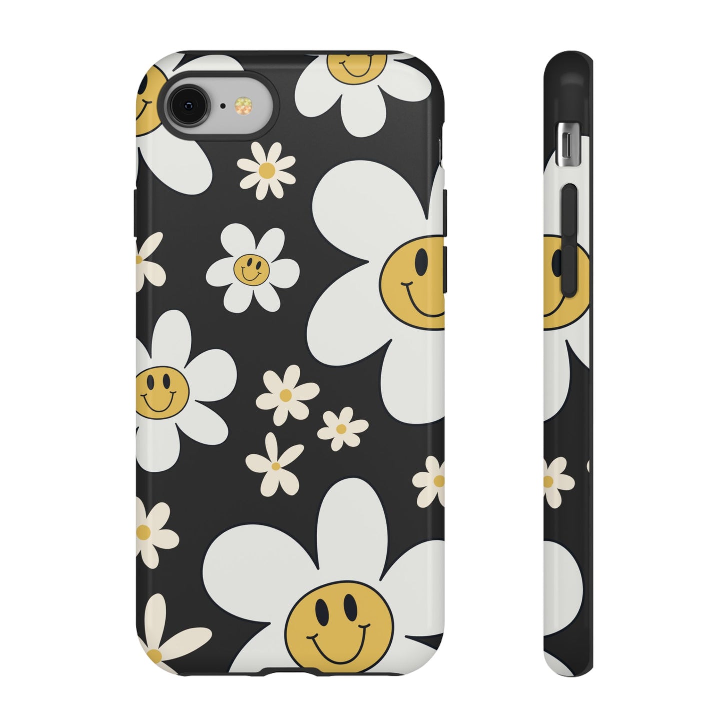 iPhone 8 / Glossy Phone Case - Fun Retro Daisy Pattern with Dark Grey Background Phone Case