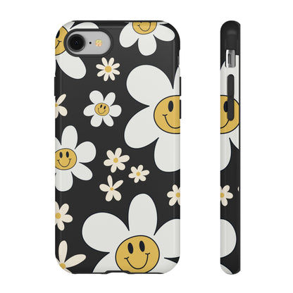 iPhone 8 / Glossy Phone Case - Fun Retro Daisy Pattern with Dark Grey Background Phone Case