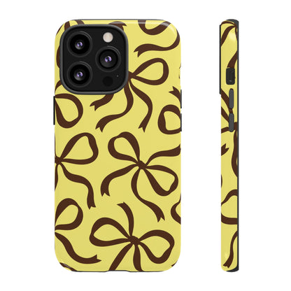 Bold Butter Yellow and Chocolate Brown Bow Pattern Phone Case