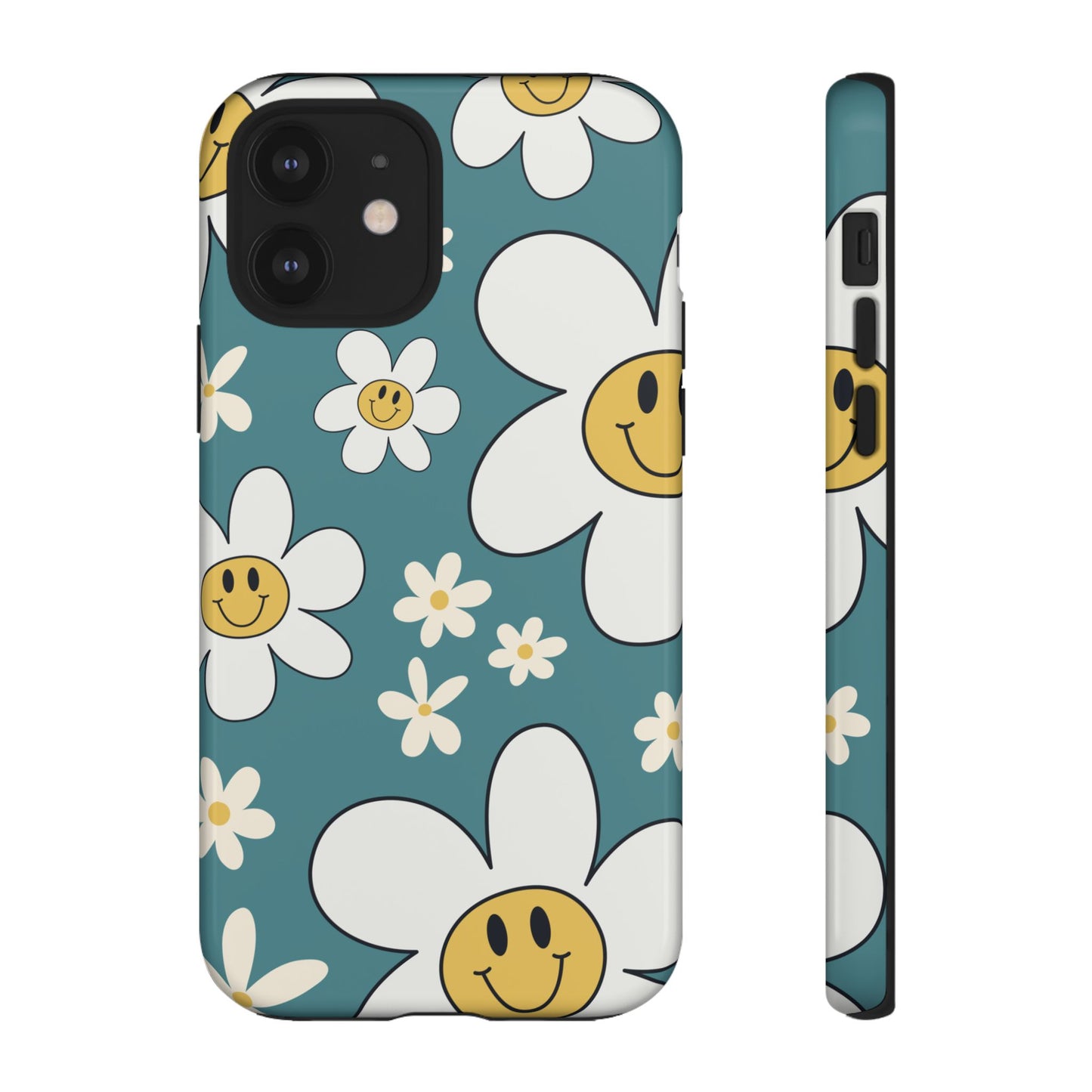 Fun Retro Daisy Pattern with Light Blue Background Phone Case - Blue Phone Case - iPhone 12 / Glossy
