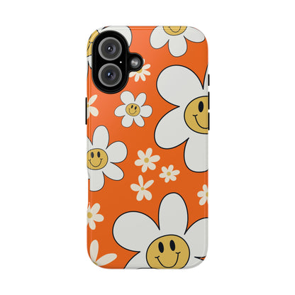 Fun Retro Daisy Pattern with Orange Background Phone Case - Orange Phone Case - iPhone 16 Plus / Glossy