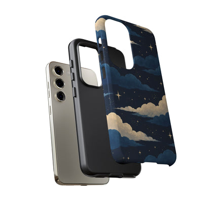 Illustrated Navy Blue Clouds & Stars Phone Case