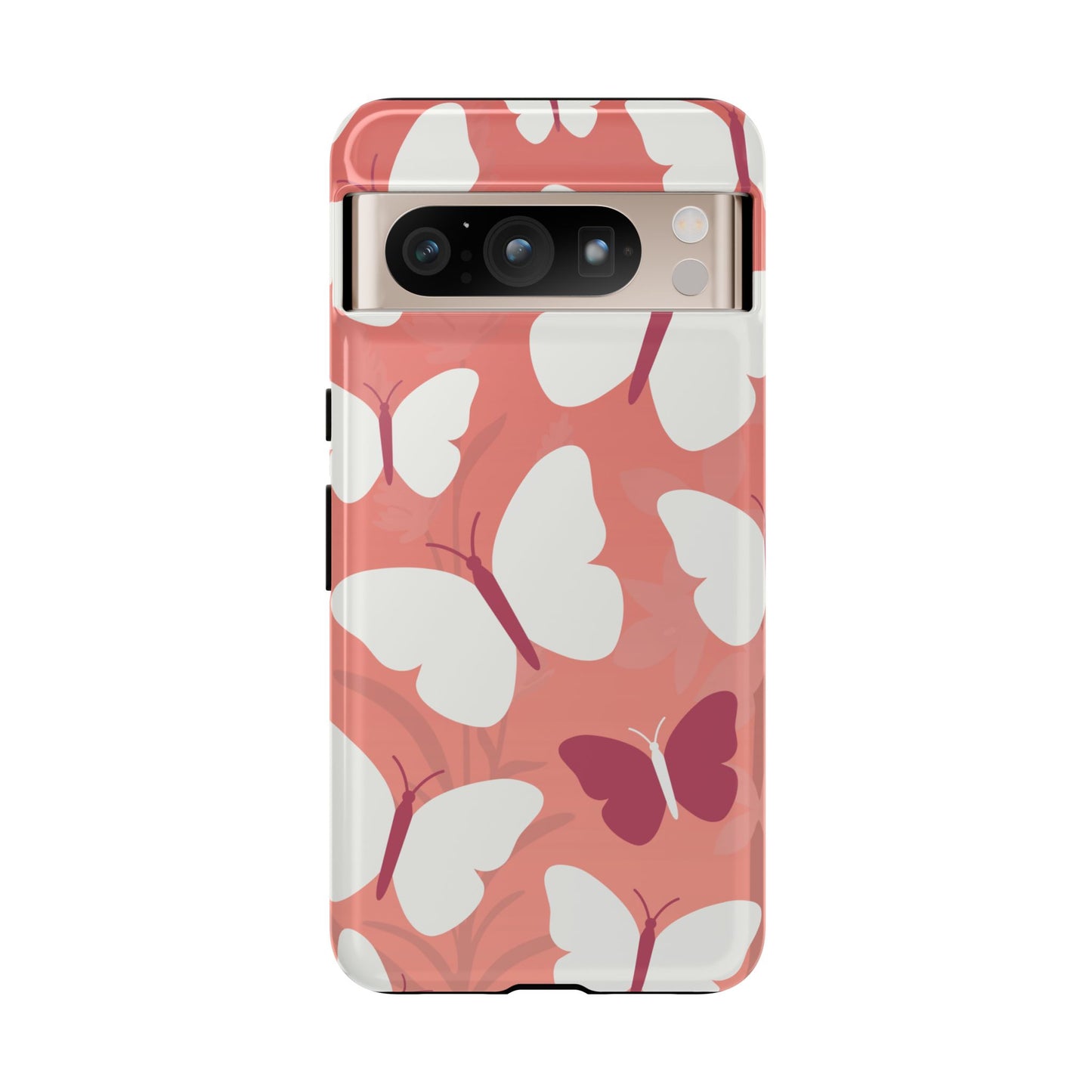 Google Pixel 8 Pro / Glossy Phone Case - Minimalist Pink Butterfly Pattern Phone Case