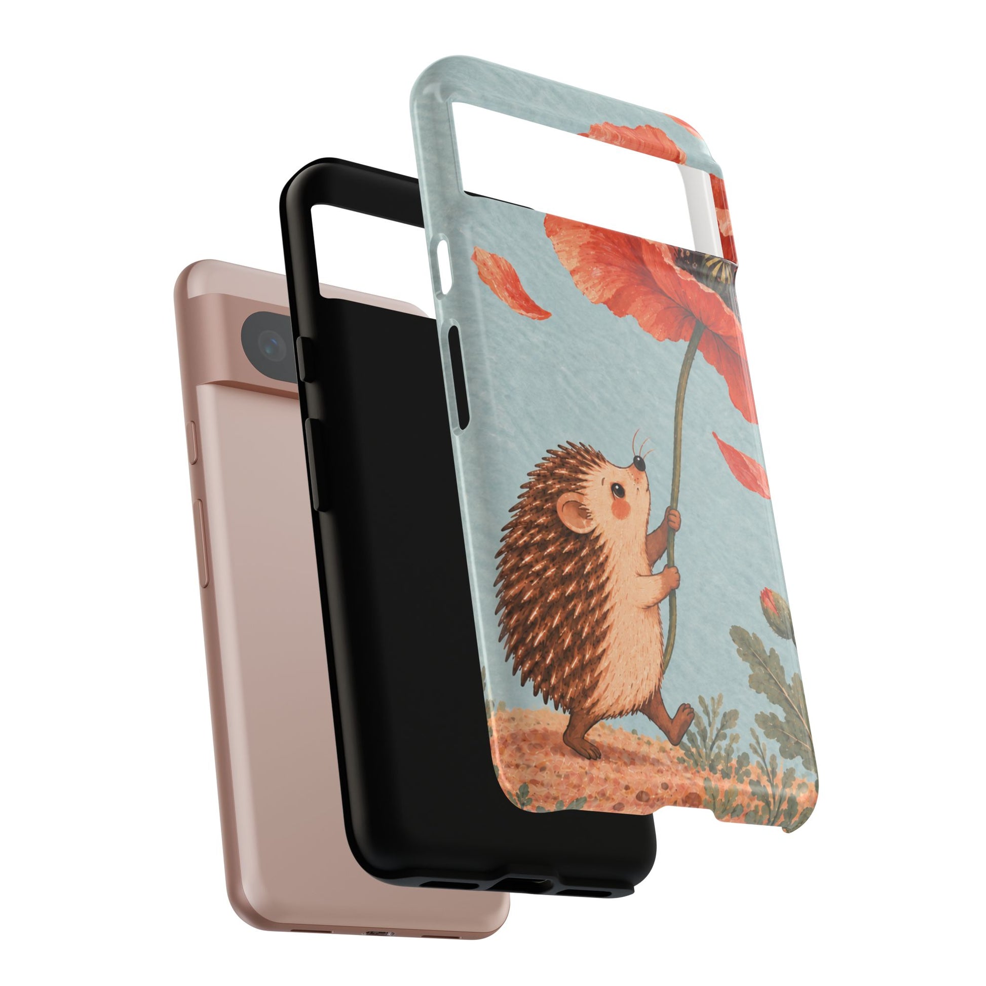 Whimsical Pale Blue Hedgehog and Poppy Phone Case - Blue Phone Case